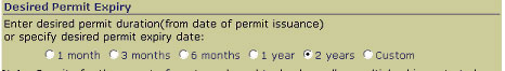 EXCOL Screenshot - desired permit expiry date