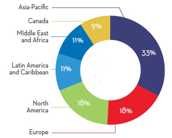 Share of TCS services provided by region delivered