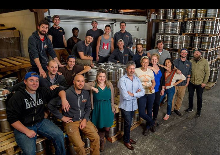 Eli Gershkovitch (centre) pictured with Brewmaster Julia Hanlon and the rest of the team in the Steamworks Taproom.