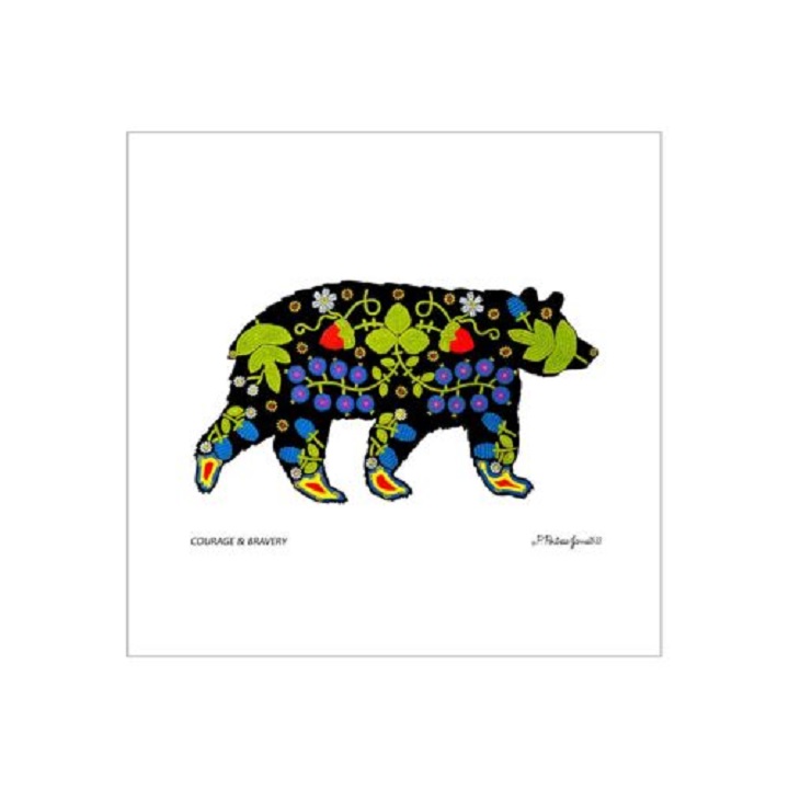 artwork of a bear labeled courage and bravery