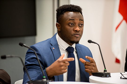 An accomplished public speaker, Michel Chikwanine continues to tell his story with the aim of impacting young people. Photo credit: Greg Kessler.