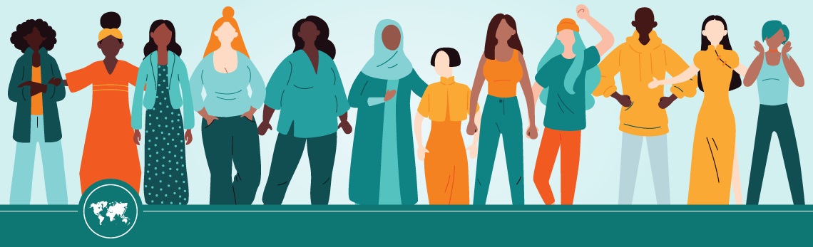 Illustration of a chain of women from different backgrounds
