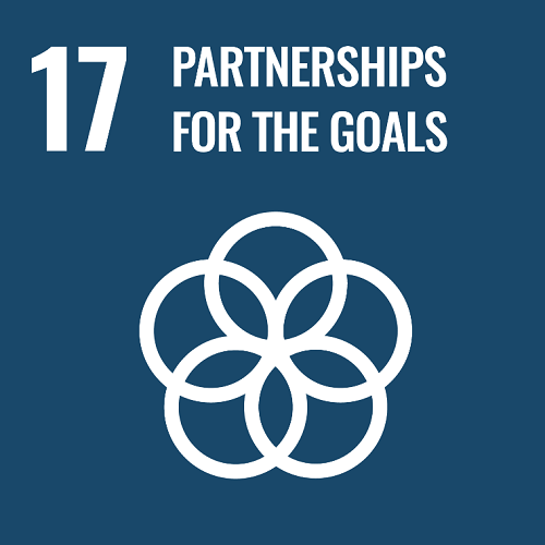 Icon for Sustainable Development Goal 17 (partnerships for the goals) with a pictogram of 5 overlapping circles.